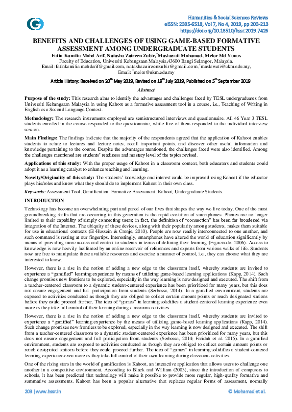 (PDF) Benefits and Challenges of Using Game-Based Formative Assessment ...