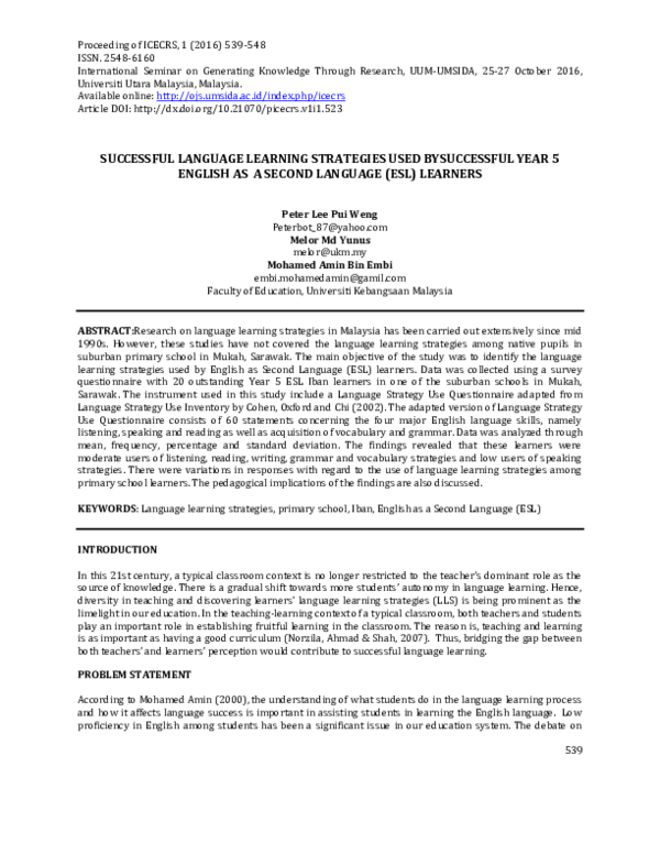 (PDF) Successful Language Learning Strategies Used by Successful Year 5 ...