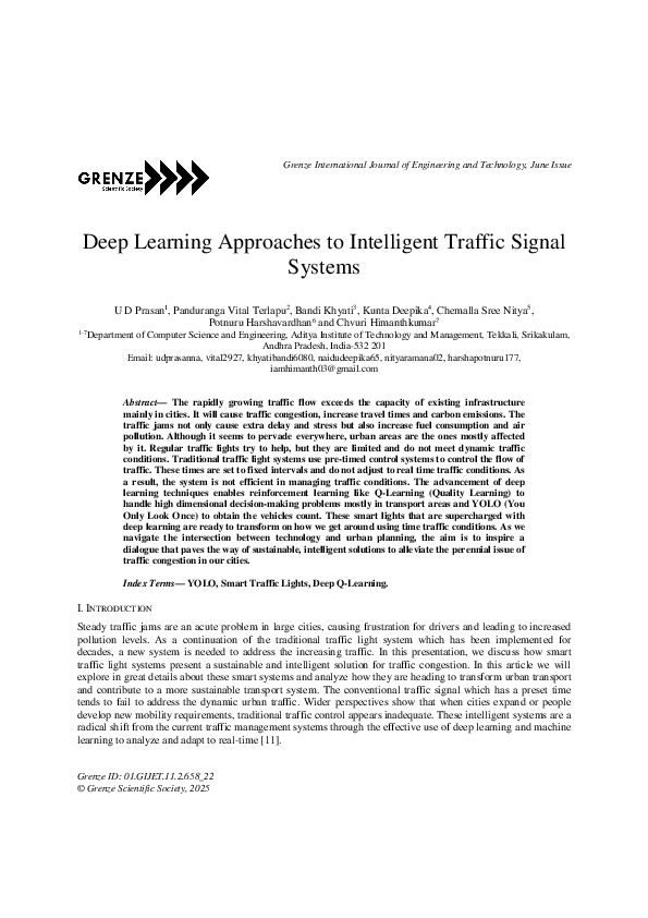 (PDF) Deep Learning Approaches to Intelligent Traffic Signal Systems