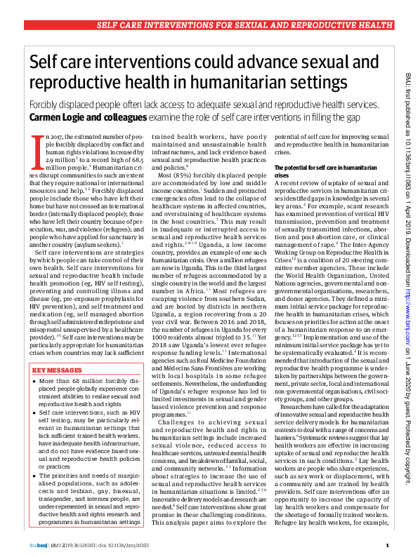 (PDF) Self care interventions could advance sexual and reproductive ...