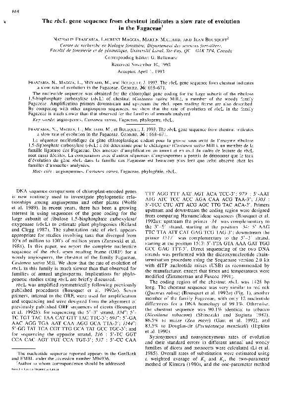 (PDF) The rbcL gene sequence from chestnut indicates a slow rate of ...