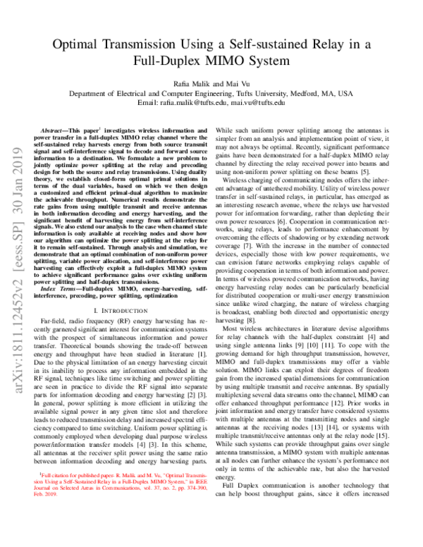 Pdf Optimal Transmission Using A Self Sustained Relay In A Full