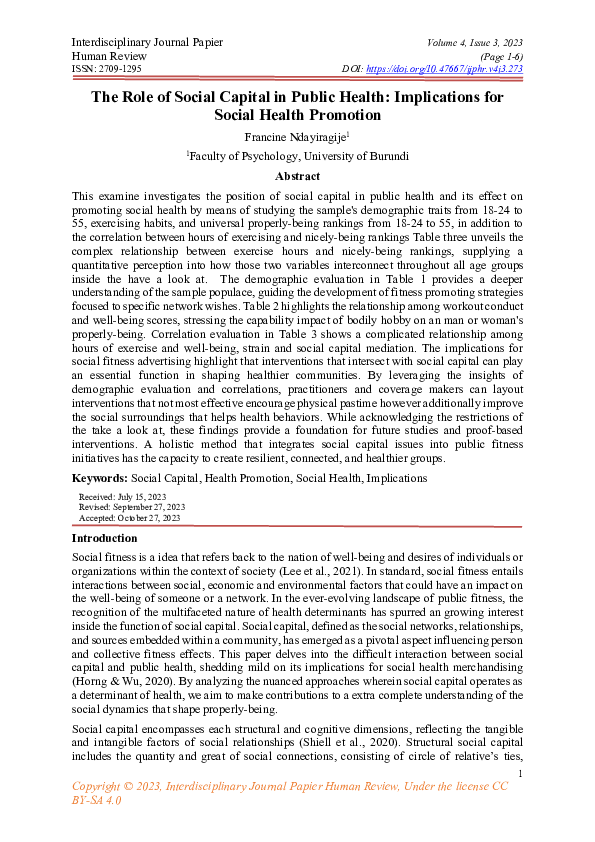 (PDF) The Role of Social Capital in Public Health: Implications for ...