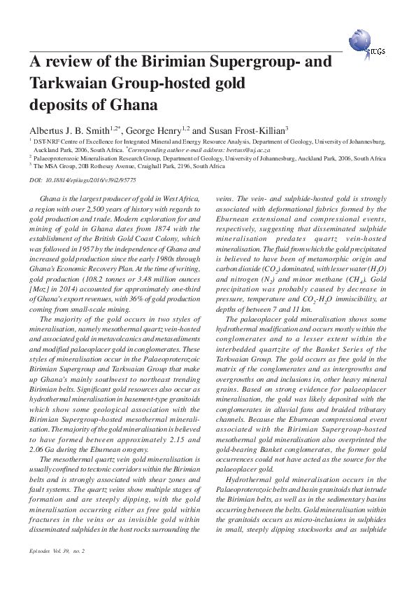 (PDF) A review of the Birimian Supergroup- and Tarkwaian Group-hosted ...