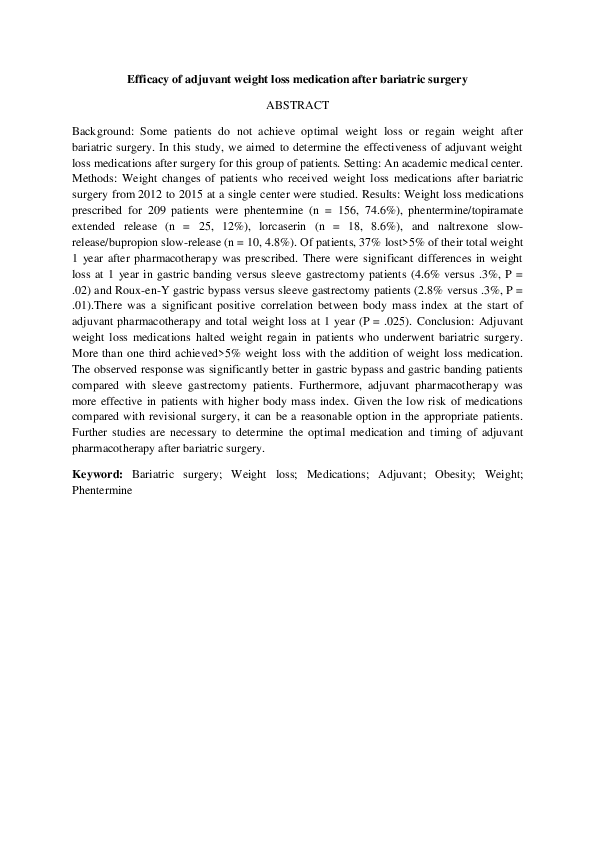 (PDF) Efficacy of adjuvant weight loss medication after bariatric surgery