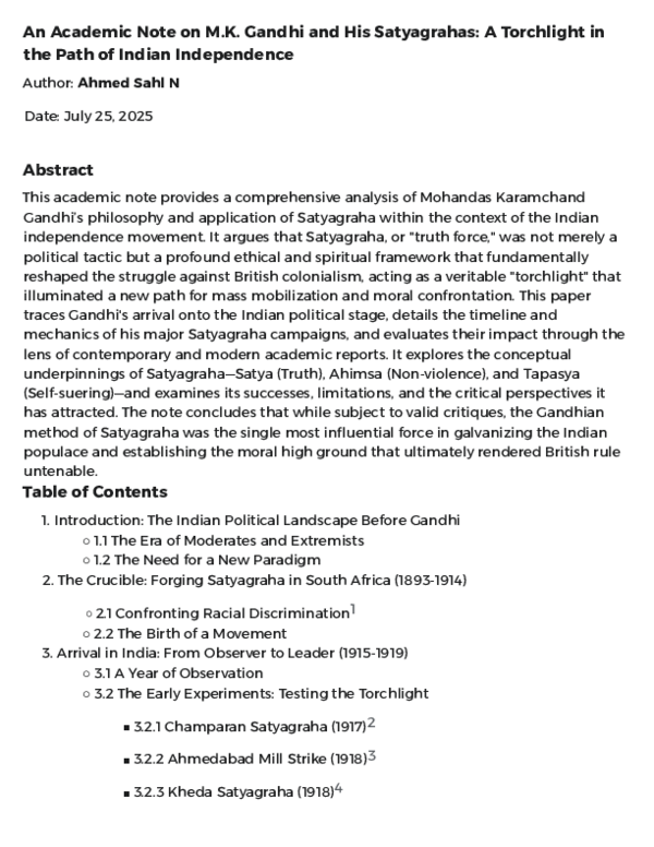 (PDF) An Academic Note on M.K. Gandhi and His Satyagrahas: A Torchlight ...