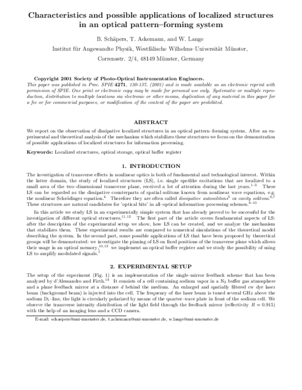 (PDF) Characteristics and possible applications of localized structures ...