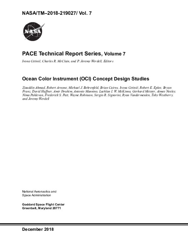 (PDF) PACE Technical Report Series, Volume 7: Ocean Color Instrument ...