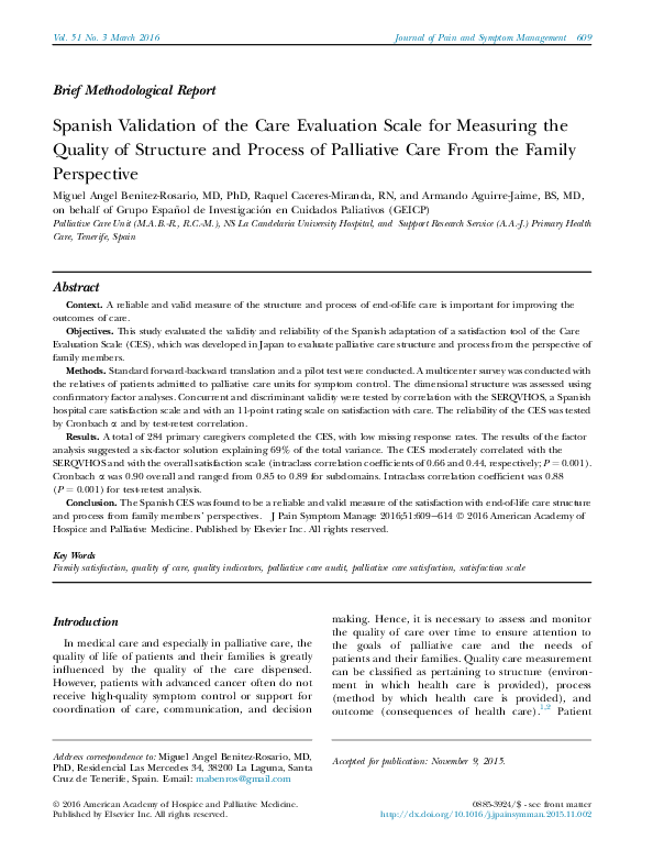 (PDF) Spanish Validation of the Care Evaluation Scale for Measuring the ...