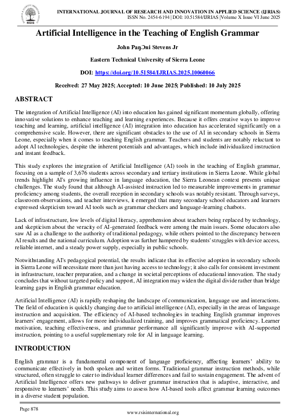 (PDF) Artificial Intelligence in the Teaching of English Grammar