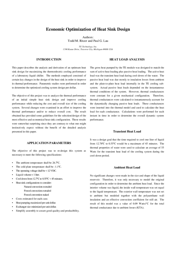 (PDF) Economic optimization of heat sink design