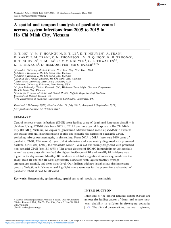 (PDF) A spatial and temporal analysis of paediatric central nervous ...