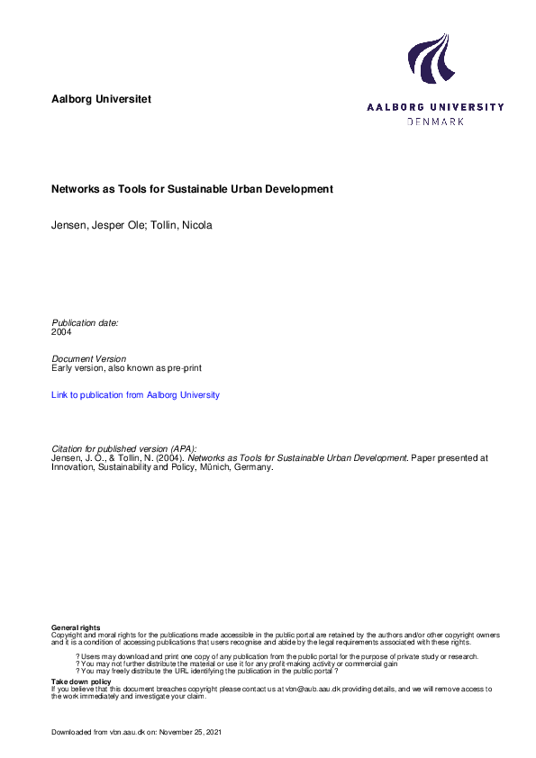 (PDF) Networks as Tools for Sustainable Urban Development