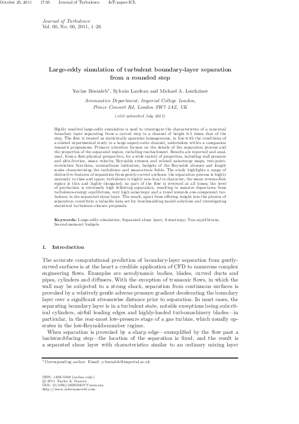 (PDF) Large-eddy simulation of turbulent boundary layer separation from ...