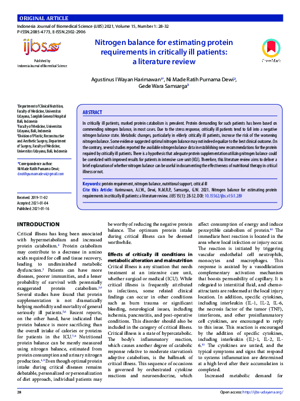 (PDF) Nitrogen balance for estimating protein requirements in ...
