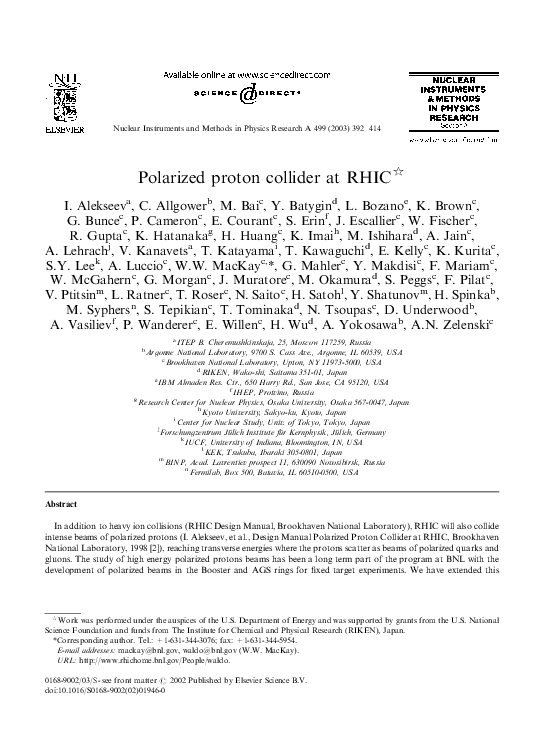 (PDF) Polarized proton collider at RHIC