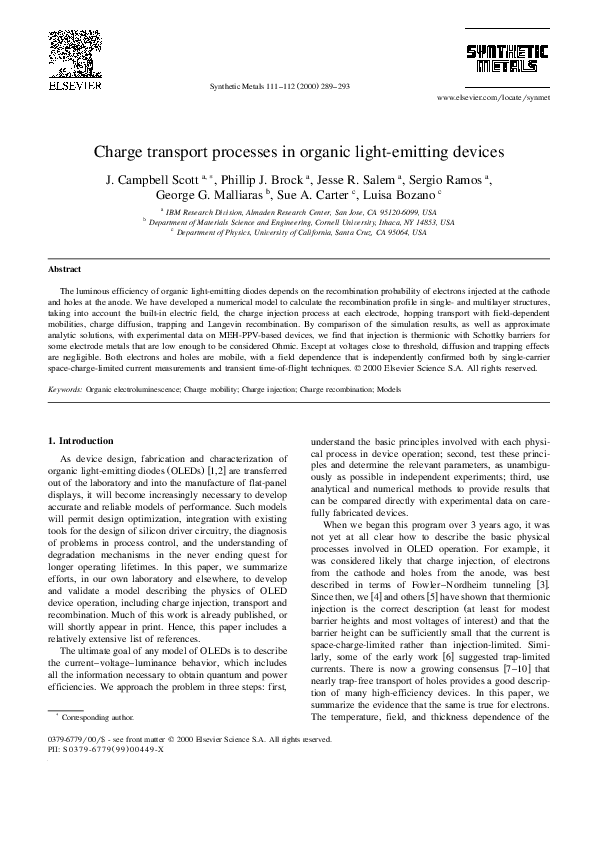 (PDF) Charge transport processes in organic light-emitting devices