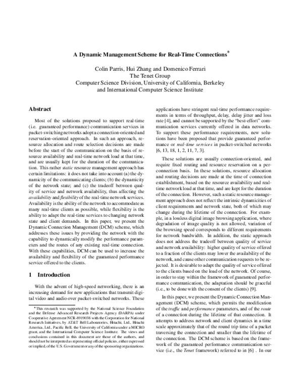(PDF) A Dynamic Management Scheme for Real-Time Connections
