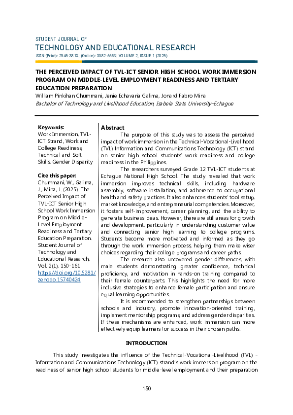 (PDF) The Perceived Impact of TVL-ICT Senior High School Work Immersion ...