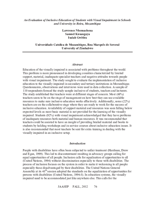 (PDF) An Evaluation of Inclusive Education of Students with Visual ...