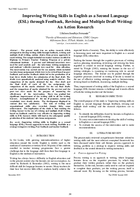 (PDF) Improving Writing Skills in English as a Second Language (ESL ...
