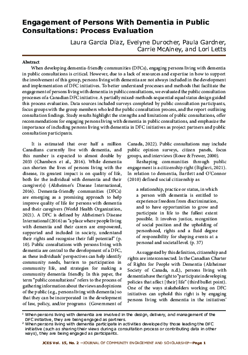 (PDF) Engagement of Persons with Dementia in Public Consultations ...