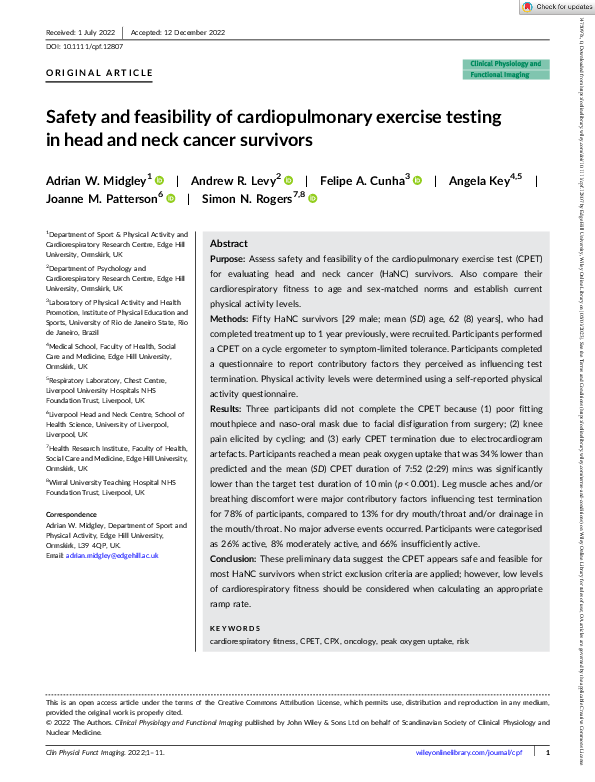 (PDF) Safety and feasibility of cardiopulmonary exercise testing in ...