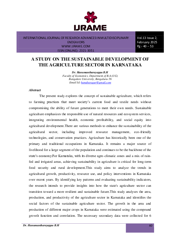 (PDF) A STUDY ON THE SUSTAINABLE DEVELOPMENT OF THE AGRICULTURE SECTOR ...