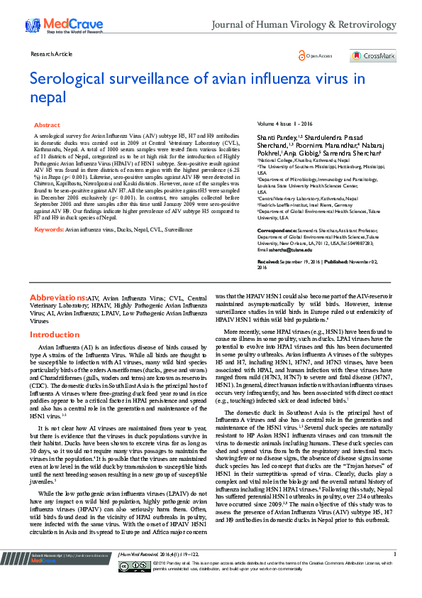 (PDF) Serological Surveillance of Avian Influenza Virus in Nepal