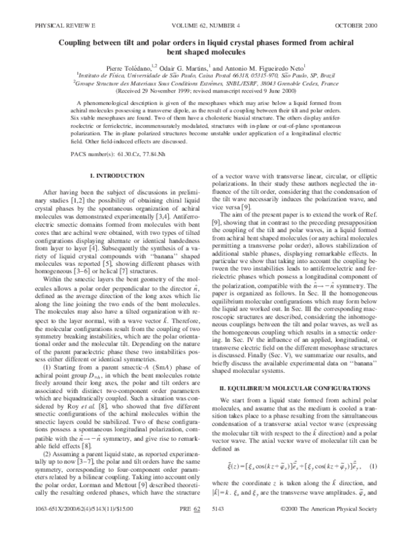(PDF) Coupling between tilt and polar orders in liquid crystal phases ...