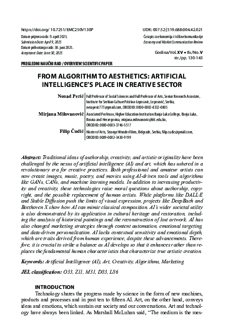 (PDF) FROM ALGORITHM TO AESTHETICS: ARTIFICIAL INTELLIGENCE'S PLACE IN ...