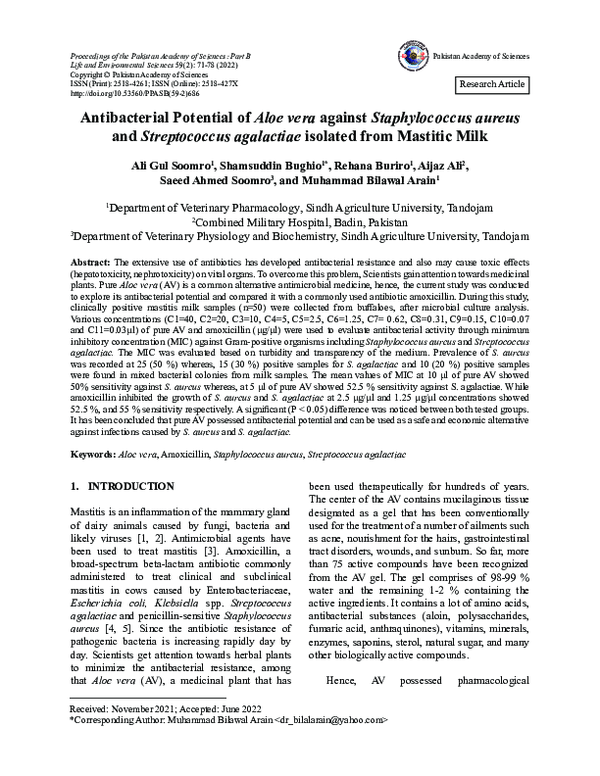 (PDF) Antibacterial Potential of Aloe vera against Staphylococcus ...