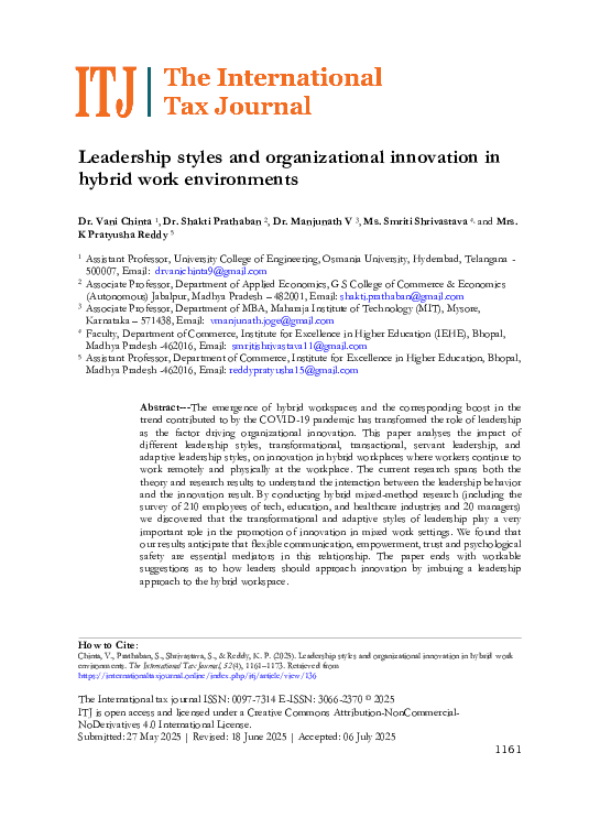 (PDF) Leadership styles and organizational innovation in hybrid work ...