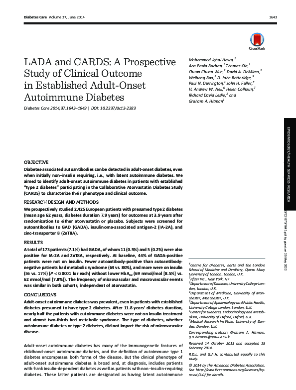 (PDF) LADA and CARDS: A Prospective Study of Clinical Outcome in ...