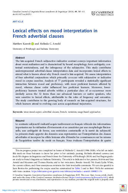 (PDF) Lexical effects on mood interpretation in French adverbial clauses