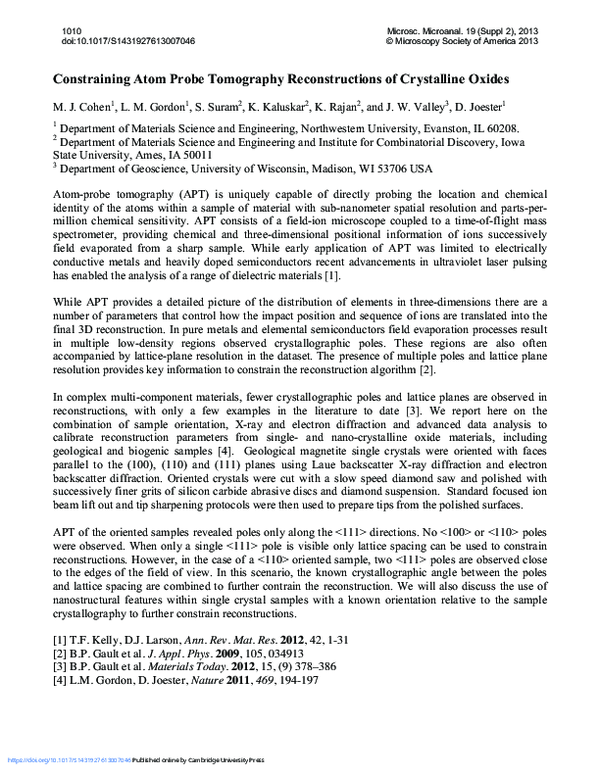 (PDF) Constraining Atom Probe Tomography Reconstructions of Crystalline ...