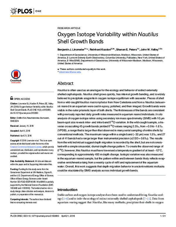 (PDF) Oxygen Isotope Variability within Nautilus Shell Growth Bands
