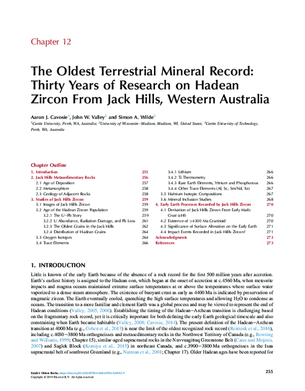 (PDF) The oldest terrestrial mineral record: Thirty years of research ...