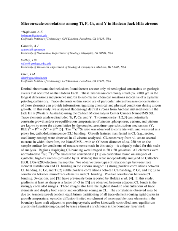 (PDF) Micron-Scale Correlations Among Ti, P, Ce, and Y in Hadean Jack ...