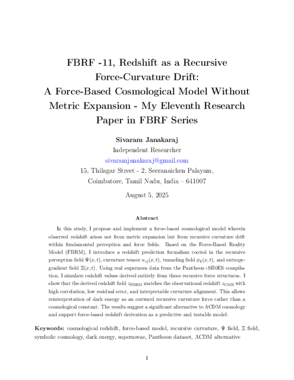 (PDF) FBRF -11, Redshift as a Recursive Force-Curvature Drift: A Force ...