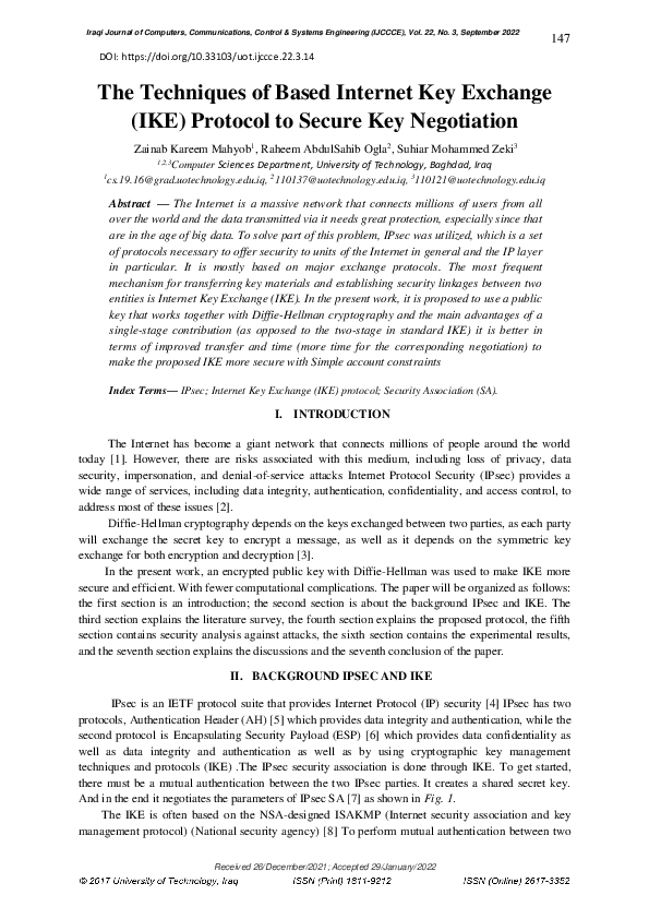 (PDF) The Techniques of Based Internet Key Exchange (IKE) Protocol to ...