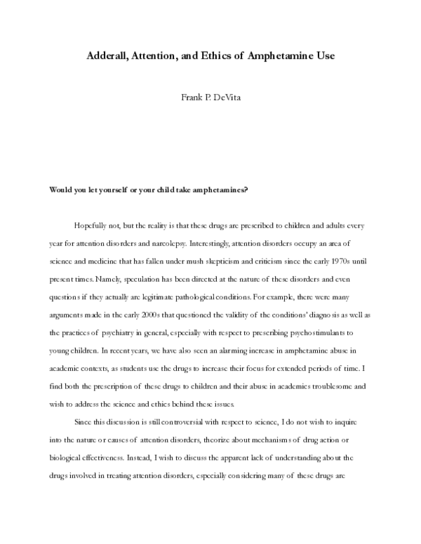 (PDF) Adderall, Attention, and Ethics of Amphetamine Use