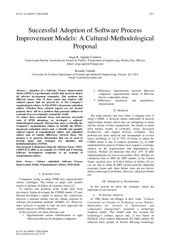 (PDF) Successful Adoption of Software Process Improvement Models: A ...