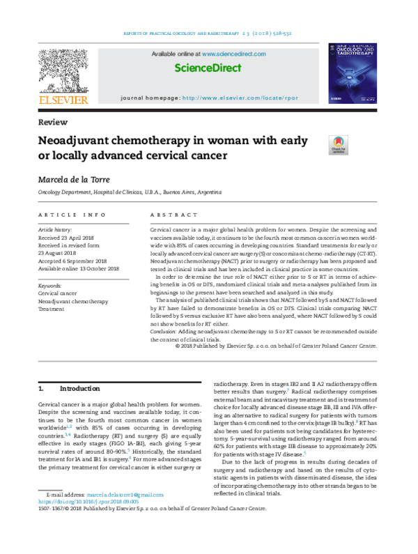 (PDF) Neoadjuvant chemotherapy in woman with early or locally advanced ...