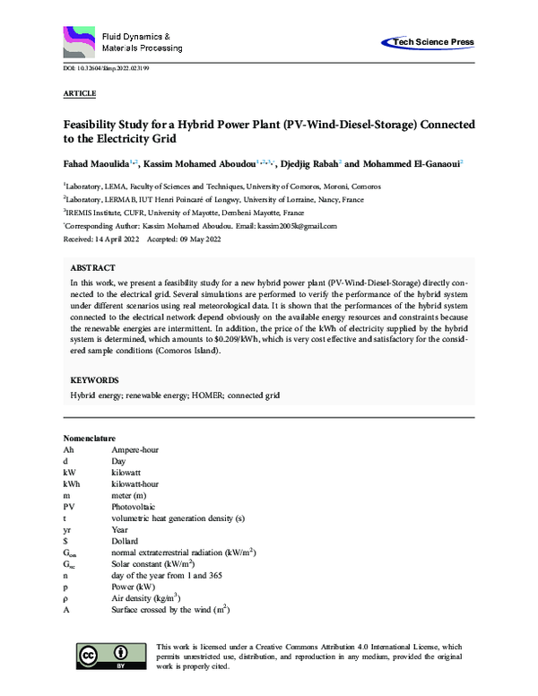 (PDF) Feasibility Study for a Hybrid Power Plant (PV-Wind-Diesel ...