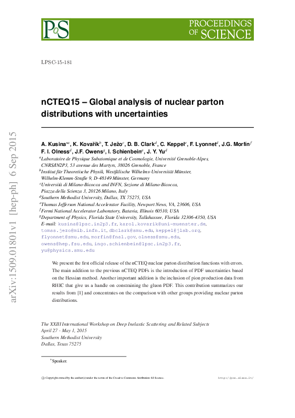 (PDF) nCTEQ15 - Global analysis of nuclear parton distributions with ...