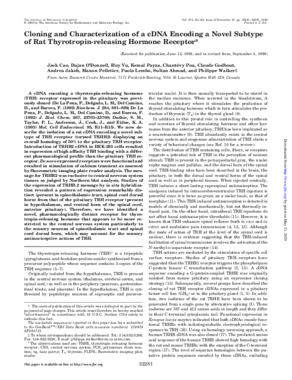(PDF) Cloning and Characterization of a cDNA Encoding a Novel Subtype ...