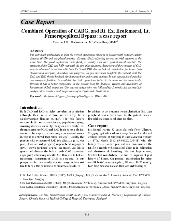 (PDF) Combined Operation of CABG, and Rt. Ex. Ileofemoral, Lt ...