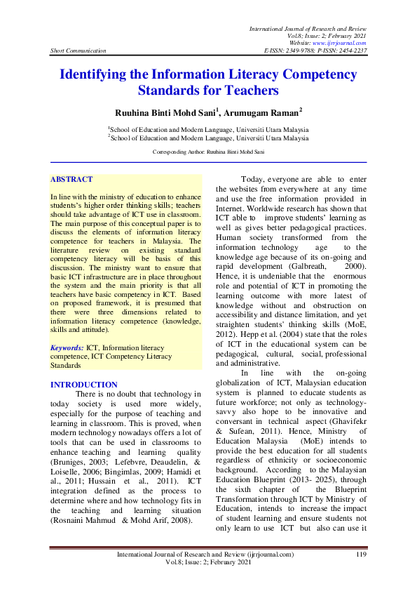 (PDF) Identifying the Information Literacy Competency Standards for ...