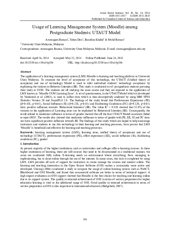 (PDF) Usage of Learning Management System (Moodle) among Postgraduate ...